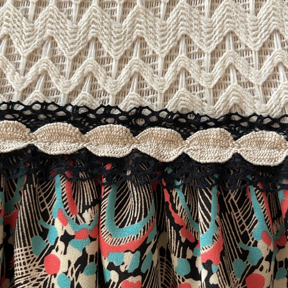 Anthropologie Weston Dress Cream Woven Bodice, Design Skirt A Line Size Medium - Picture 6 of 11
